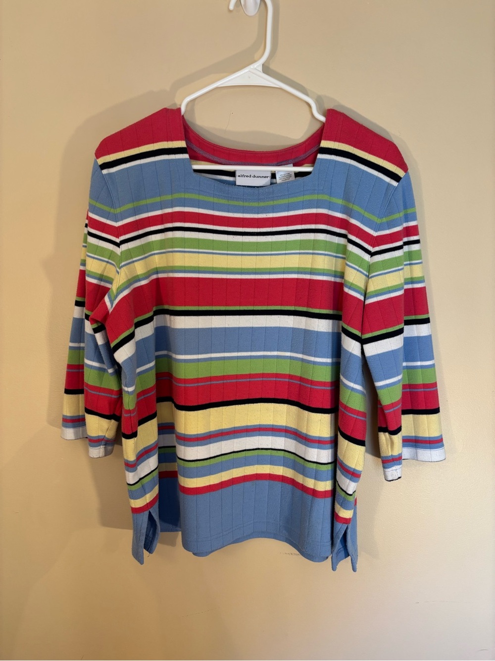 Alfred Dunner Blue, Red & Yellow Striped Rib-Knit Long Sleeve Top